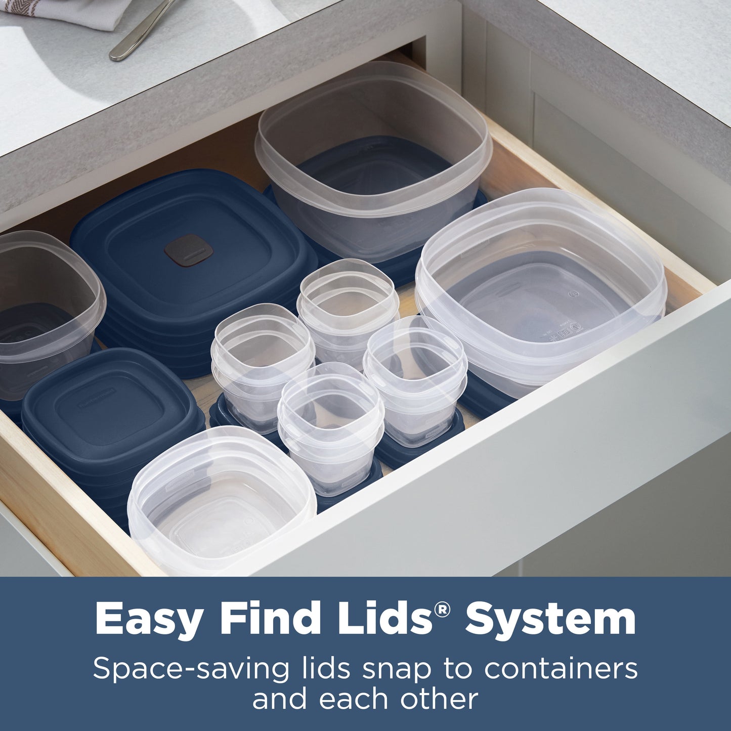 Rubbermaid Easy Find Lids Food Storage Containers with Vented Lids, 26 Piece Set, Blue