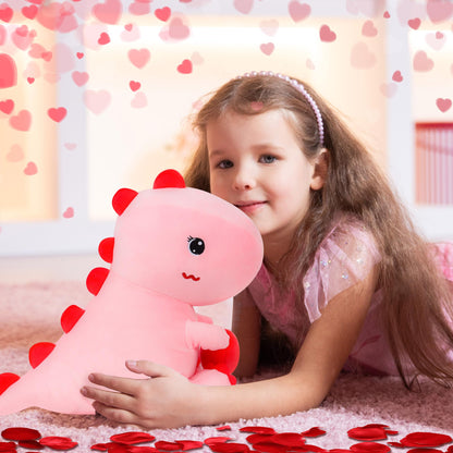 Pink Dinosaur Plush Toy 12 Inch Dinosaur Stuffed Animal Cute Dino Plush with Love Heart Valentine's Day Gift for Girlfriend/Boyfriend