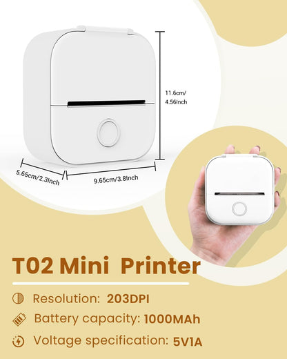 Phomemo Mini Printer - Sticker Printer T02 Portable Inkless Sticker Maker Bluetooth Mobile Printer for Study Study Notes Kids Gift Photos Journals(Green)