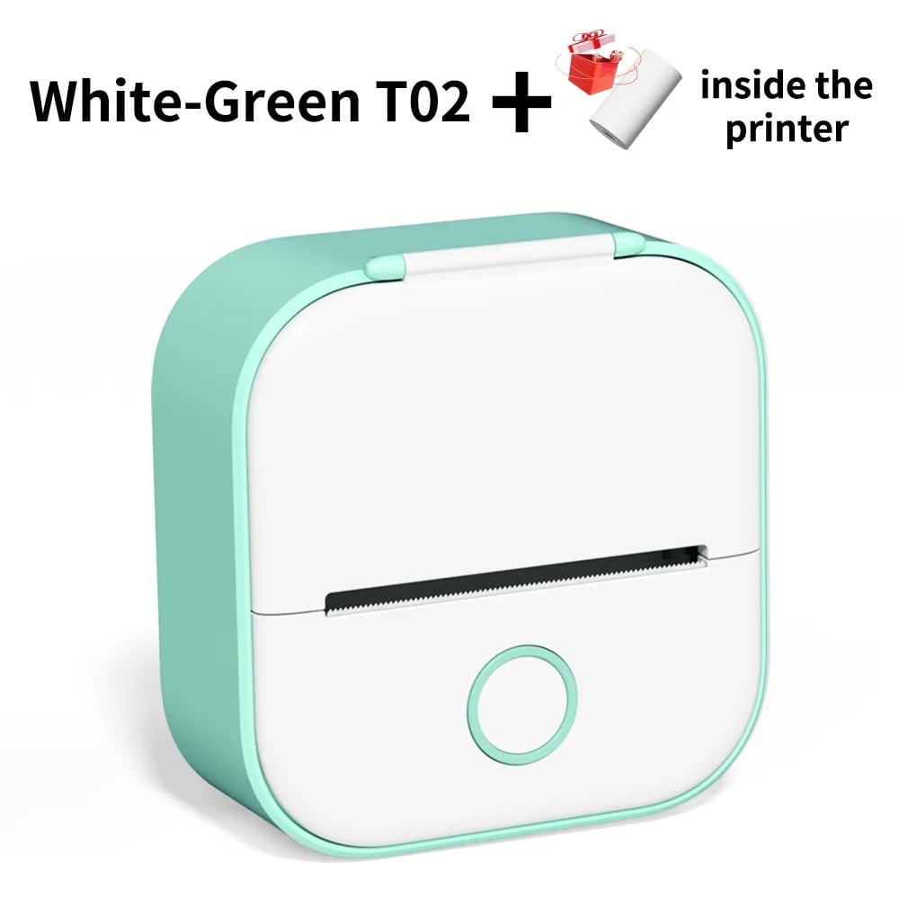 Phomemo Mini Printer - Sticker Printer T02 Portable Inkless Sticker Maker Bluetooth Mobile Printer for Study Study Notes Kids Gift Photos Journals(Green)