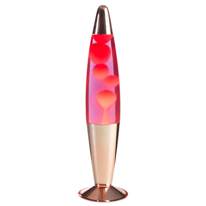 Urban Shop, 16" Rose Gold LED Motion Volcano Lamp, Pink Wax in Pink Liquid, Chrome Metal Base