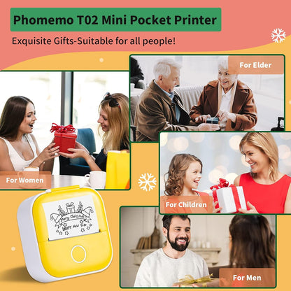 Phomemo Mini Printer - Sticker Printer T02 Portable Inkless Sticker Maker Bluetooth Mobile Printer for Study Study Notes Kids Gift Photos Journals(Green)