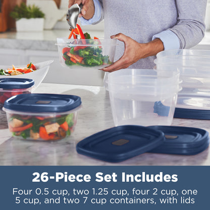 Rubbermaid Easy Find Lids Food Storage Containers with Vented Lids, 26 Piece Set, Blue