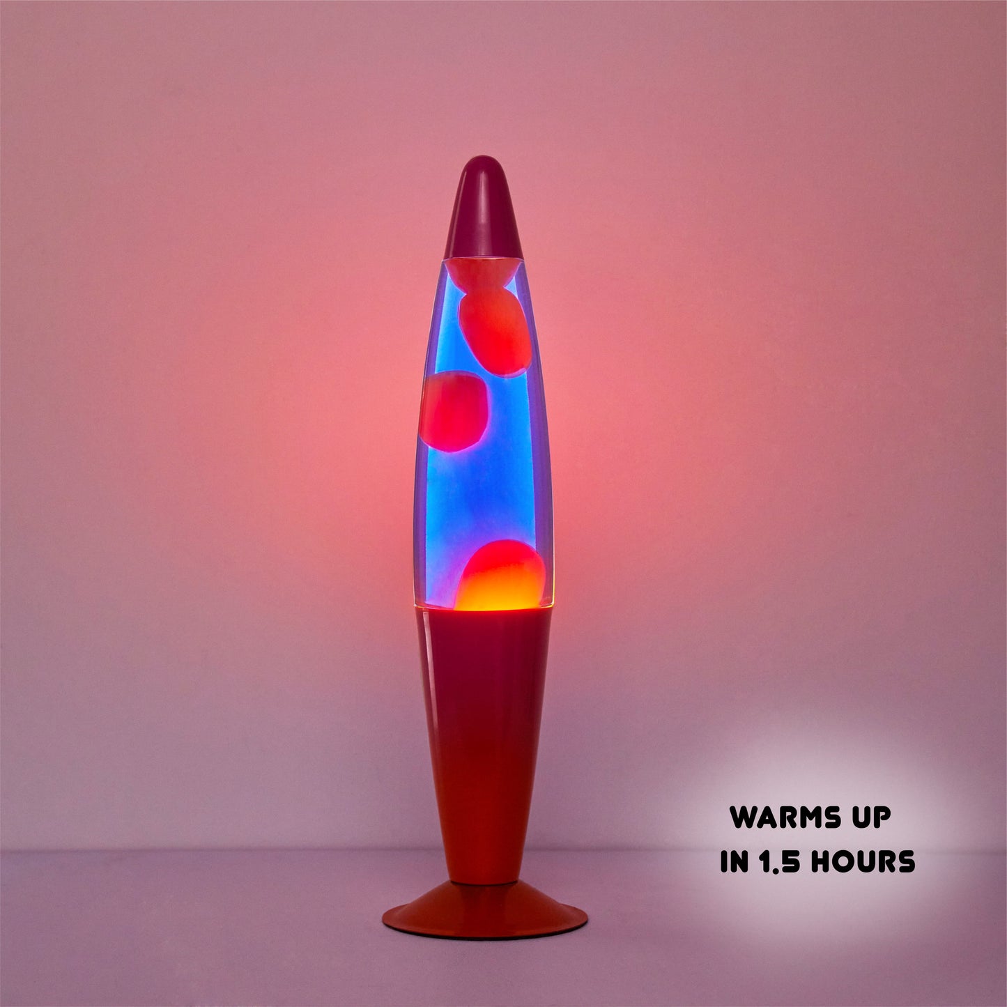 Urban Shop, 16" Rose Gold LED Motion Volcano Lamp, Pink Wax in Pink Liquid, Chrome Metal Base