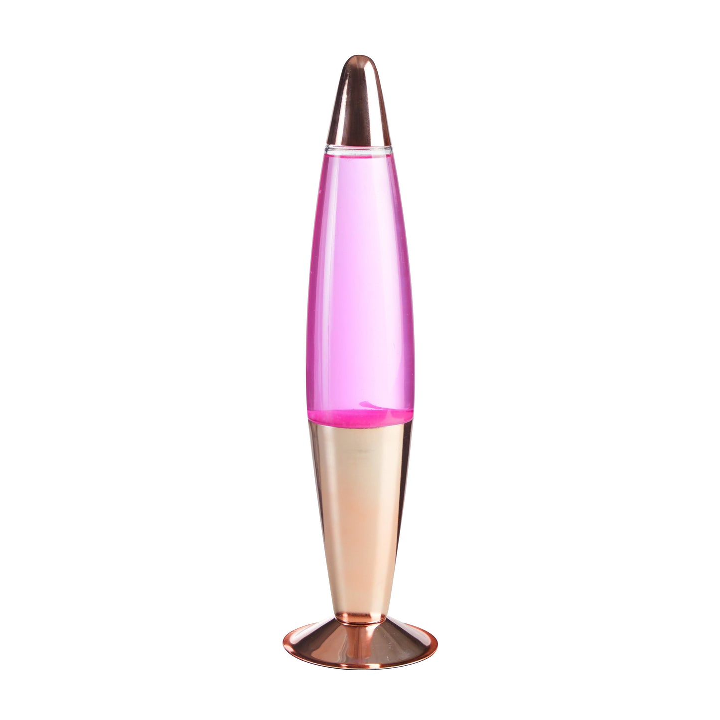 Urban Shop, 16" Rose Gold LED Motion Volcano Lamp, Pink Wax in Pink Liquid, Chrome Metal Base