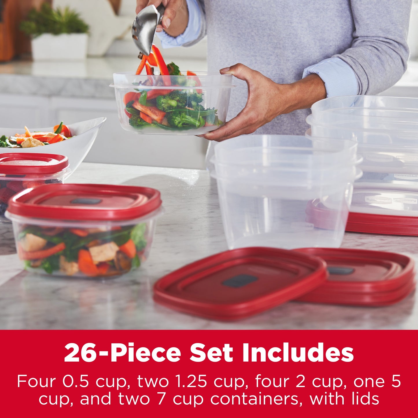 Rubbermaid Easy Find Lids Food Storage Containers with Vented Lids, 26 Piece Set, Blue