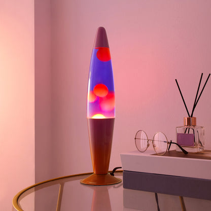 Urban Shop, 16" Rose Gold LED Motion Volcano Lamp, Pink Wax in Pink Liquid, Chrome Metal Base